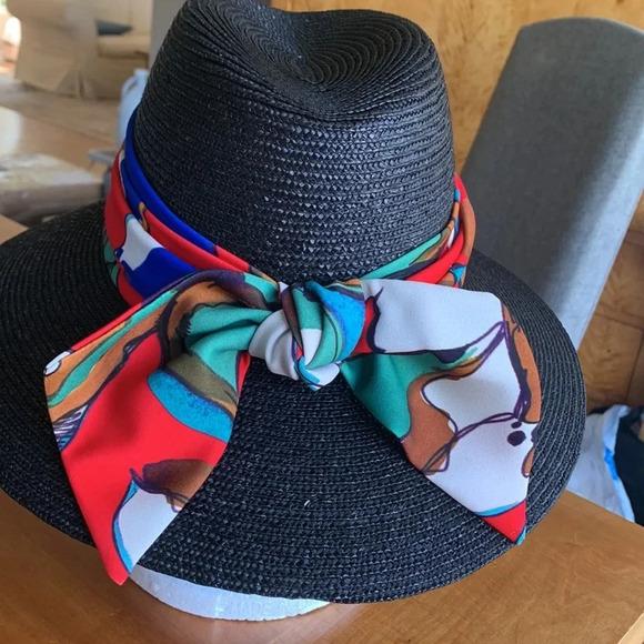 NWOT MAISON MICHEL Kate handkerchief fedora hat in black size medium - Picture 5 of 10